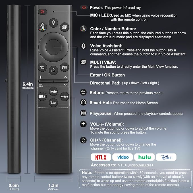 Voice Remote for Samsung-TV-Remote Replacement, Universal for 2019-2024 Samsung Smart TV Remote Control with Voice Control.No Solarcell.2-Year Warranty.