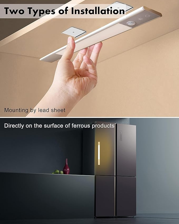 Under Cabinet Lighting, 128 LED Motion Sensor Counter Light, 3 Detachable Batteries, Adjustable Color Dimmable Brightness Closet Lights for Kitchen, Stairs(2 Pack, 20.16 in)