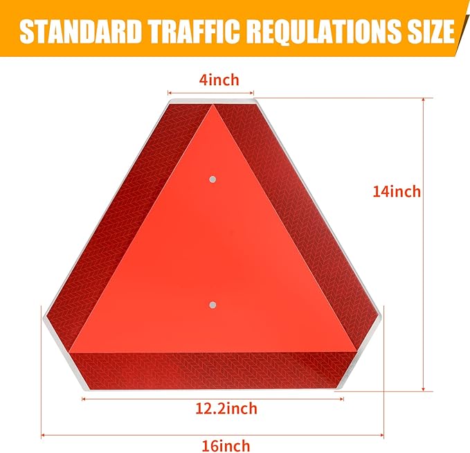 Slow Moving Vehicle Safety Sign,Slow Moving Vehicle Triangle Sign,Aluminum 14"x16" Engineering Grade Reflective for Golf Cart (Aluminum)