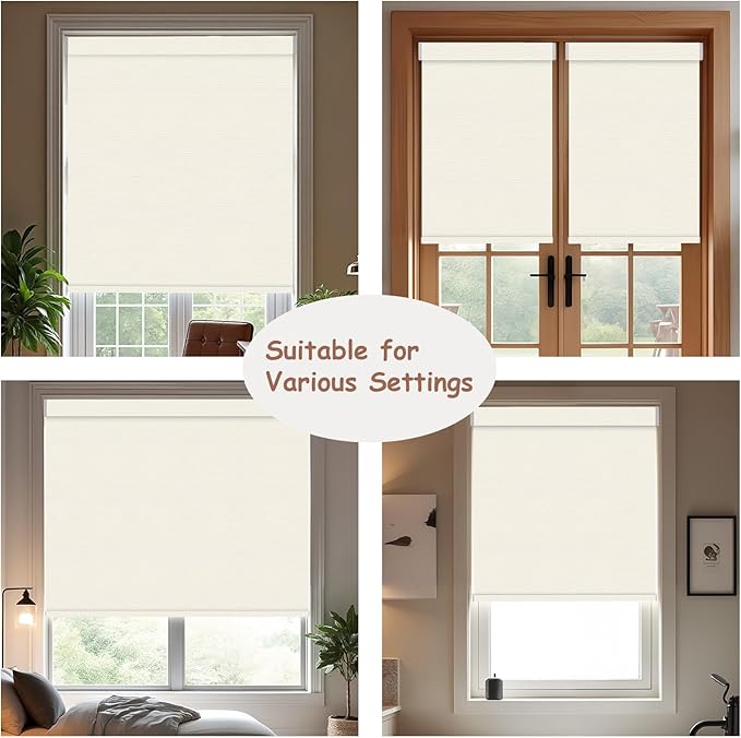 Motorized Roller Blinds with Remote, 100% Blackout Automatic Roller Shades for Bedroom, Bathroom, and Living Room, Customized Size, Tree Ring Beige