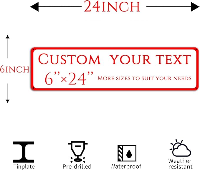 Custom Sign, custom street sign,Aluminum Weatherproof Metal Sign Multiple Sizes, Double-sided.Customize for Office, Business, Workplace, office, Home, Delivery Signs(6 * 24 Inch)