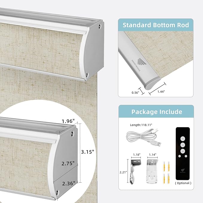 SmartWings Motorized Smart Blinds for Windows in Light Filtering, Electric Remote Roller Shades Compatible with Alexa/Google Home/Homekit, Custom Up to 110”W x 148”H, Linen Translucent Sand