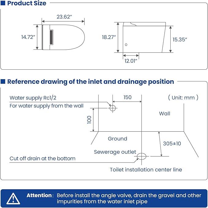 Smart Non-Electric Bidet Toilet - One-Piece Toilet with Dual Flush (Foot Pedal & Button) | Dual Nozzle Wash | Complete Installation Kit