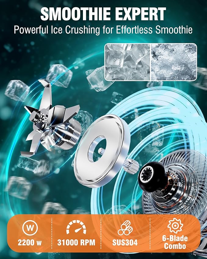 WantJoin Commercial Blender - 68 oz Quiet Commercial Blender for Smoothies with Sound Enclosure, 2200W Upgraded Copper Motor, 30000RPM, 7 Speeds, Blenders for Frozen Drinks, Juice, Soup