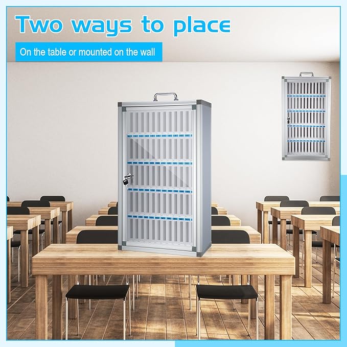 Amylove 60 Slots Cell Phone Locker Cabinet Aluminum Alloy Pocket Chart Storage Locker Box Cabinet Wall-Mounted Cell Phones Storage Box with Handle for Office Classroom Gym (White)