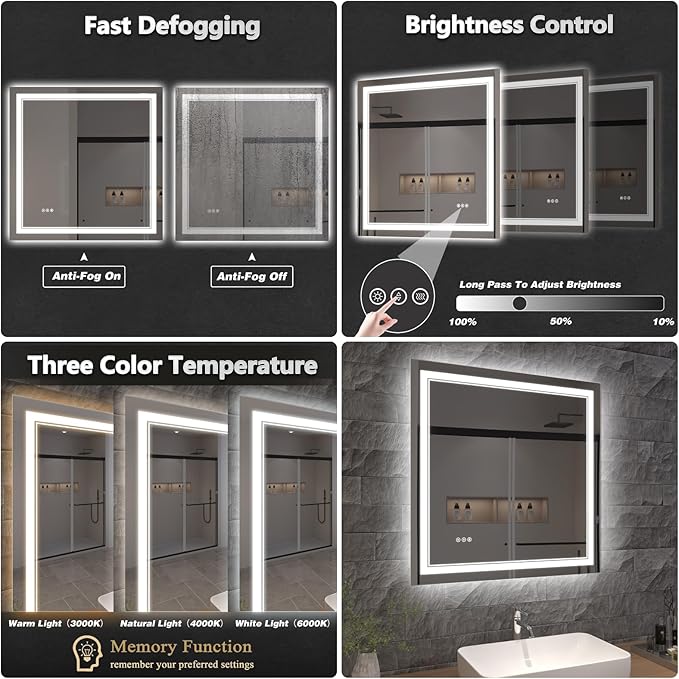 LED Bathroom Mirror with Lights, Wall Mirrors
