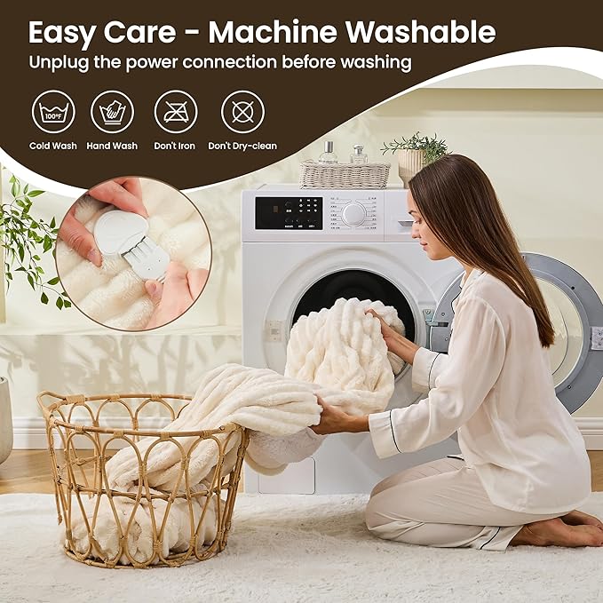Heated Blanket Electric Blanket 90"x90", Soft Flannel Sherpa Electric Throw with 5 Heating Level & 12 Times Setting, Heated Throw with Overheating Protection, Machine Washable (Beige)