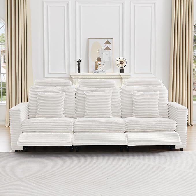 LEVNARY Modular Power Recliner Chair, Faux Rabbit Fur Upholstered Single Seat with Electric Lift Function, Compatible with Modular Sofa System (White)