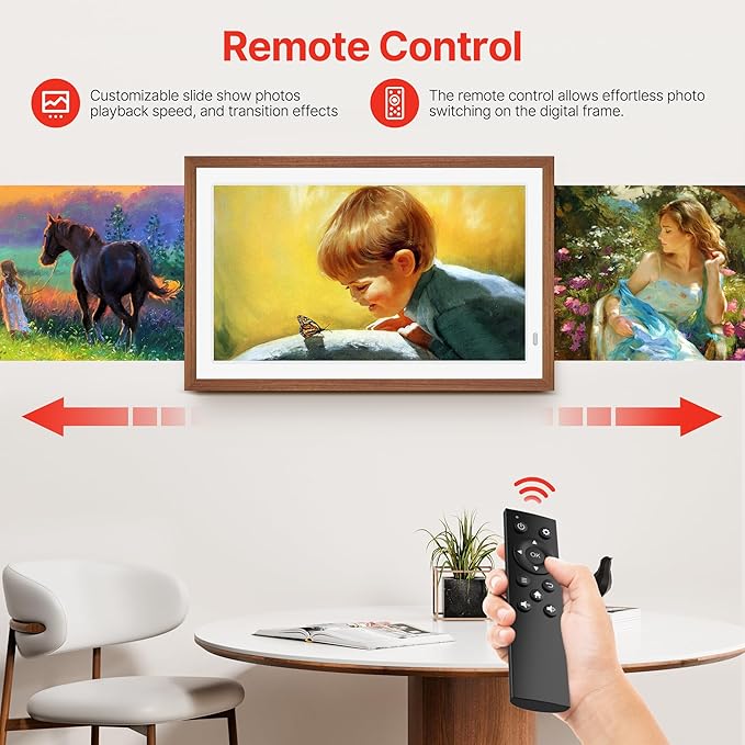 Uhale 21.5" Large Digital Picture Frame with Remote Control, 1920 x 1080 FHD IPS Display Wood WiFi Photo Frames 64GB, Wall Mounted, Auto Rotate, Support USB and SD Card, Instantly Share Photos Videos