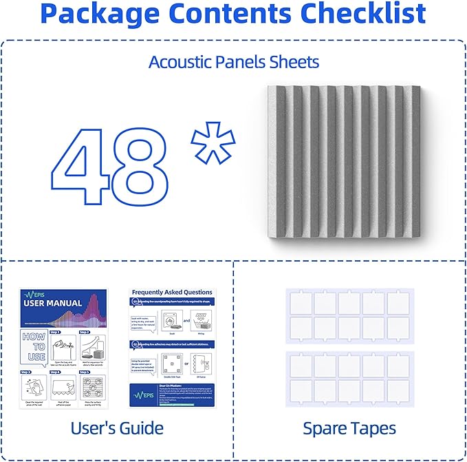 48 Pack Sound Proof Foam Panels for Wall with Self Adhesive, 1" X 12" X 12" High Density Acoustic Panels Sound Absorbing Quick-Recovery, Wedges Soundproof Wall Panels for Gaming & Studio Decor - Gray