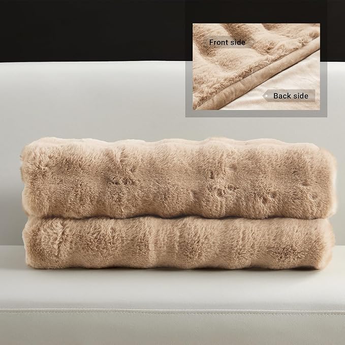 SAPHREAS Faux Fur Throw Blanket for Couch, Fluffy Fuzzy Bubble Blanket for Sofa Bed Living Room, Decor Soft Cozy Gifts for Women Men, 60x80” Khaki