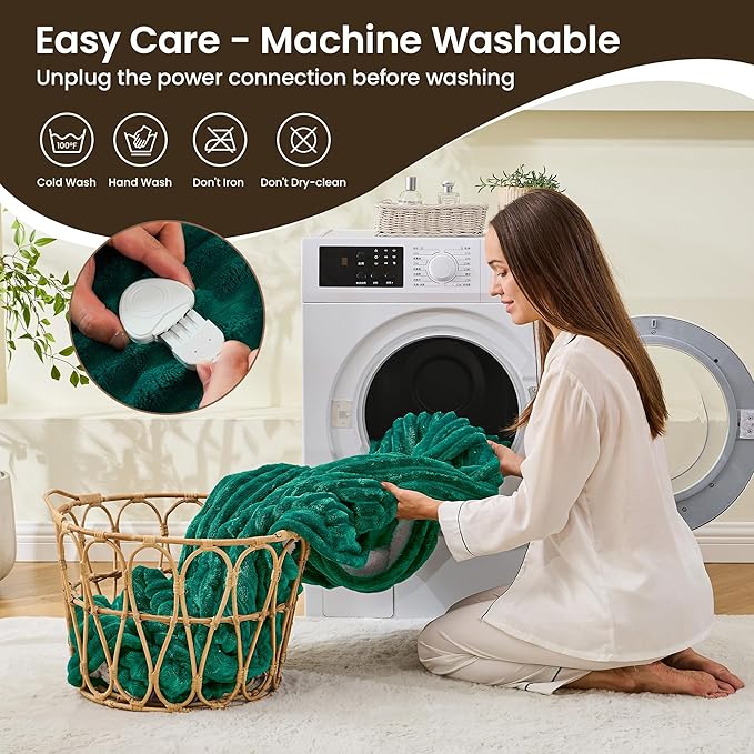 Heated Blanket Electric Blanket 62"x84", Soft Flannel Sherpa Electric Throw with 5 Heating Level & 12 Times Setting, Heated Throw with Overheating Protection, Machine Washable (Green)