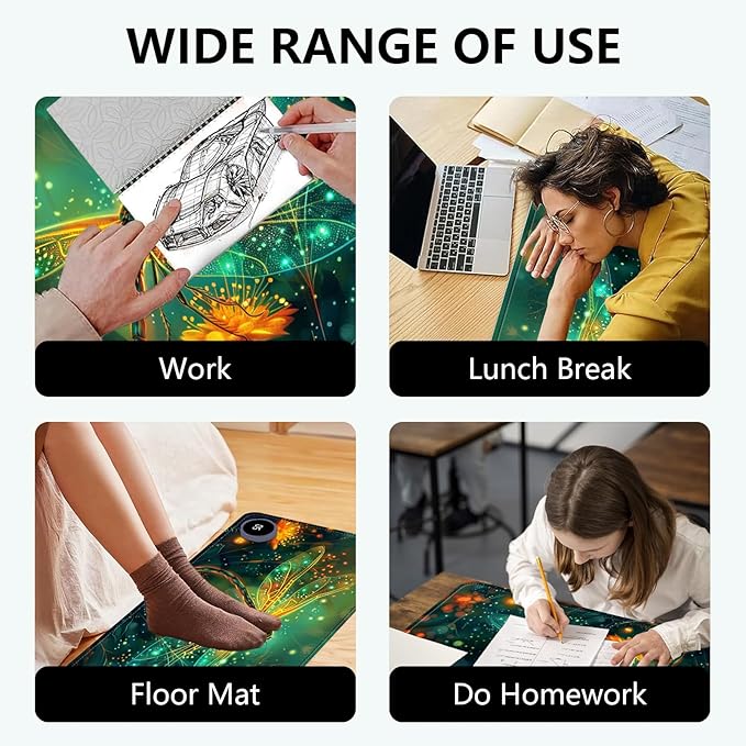 Heated Mouse Pad with 3 Levels Heated & 3 Hours Auto Shut-Off Mouse Pad for Warming Hands in Office Home, 23.6" x 14.2"Large Safe Desk Mat Hand Warmer,Glowing Dragonfly