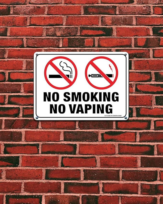 No Smoking No Vaping Sign - 2 Pack - 10 x 7 Inches Rust Free .040 Aluminum - UV Protected, Waterproof, Weatherproof and Fade Resistant - 4 Pre-Drilled Holes