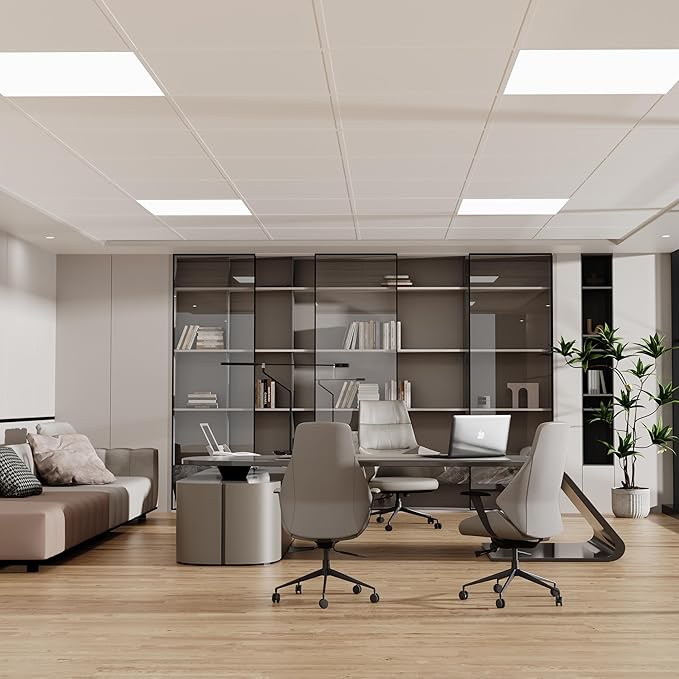 NEWPEAS Smooth Drop Ceiling Tiles 2ft x 2ft - Premium PVC to Prevent Breakage - Waterproof, Fire-Rated, Easy Drop-in Installation - Ceiling Tiles 24" x 24", White, 12-Pack Cover 48 Sq. Ft