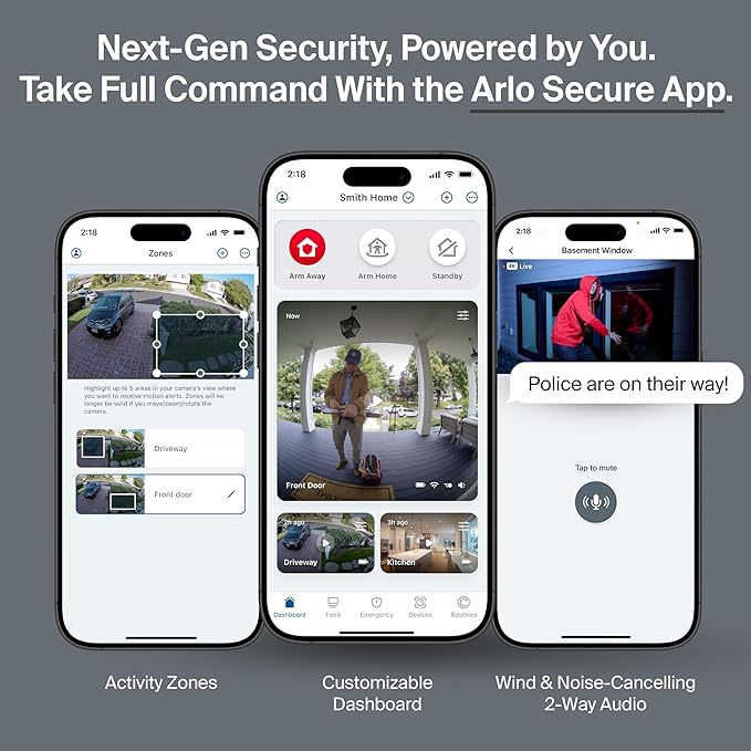 Arlo Ultra Security Camera 4K HDR (3rd Gen, 2025 Release) + SmartHub, Battery Power, Emergency Response, AI Event Captions, 1-Month Trial of Secure Plan, 180° Field of View, 2 Cam, Black