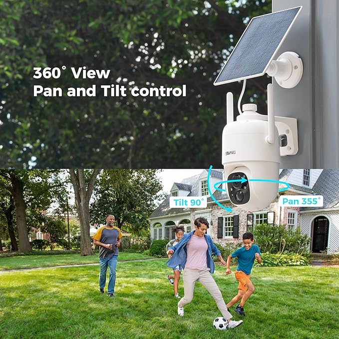 Sovmiku 3CQ1 AI 2K Solar Security Camera Wireless Outdoor,Battery Powered Camera,Two-Way Audio,PIR Motion Detection,Easy to Setup,Pan/Tilt 360ยฐ View,Color Night Vision,Audible Flashlight Siren,SD Slot