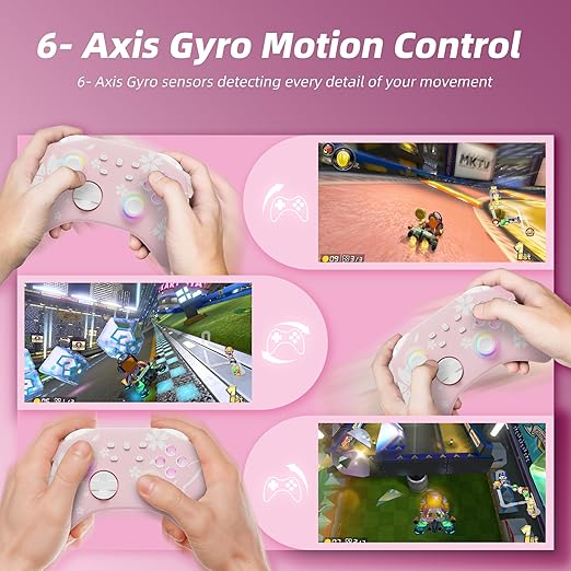 Mytrix Wireless Controllers for Switch/Switch 2, Windows PC iOS Android Steam/Steam Deck, Sakura Pink Bluetooth Controller with Programmable, Hall Effect Joysticks, Adjustable LED Light/Turbo/Vibration