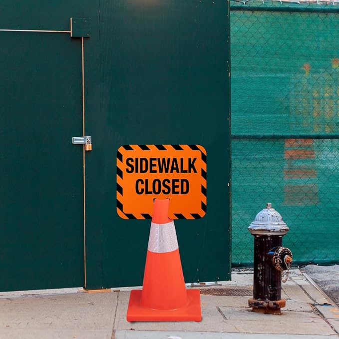6 Pcs Plastic Sidewalk Closed Sign Bulk for Traffic Cones Top Road Warning Signs 10.4" Height x 12.6" Width x 0.05" Thickness for Outdoor Barricade Construction Caution
