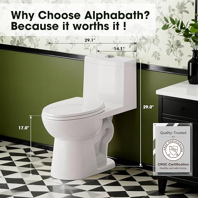 One piece Toilets for Bathroom, 17“ ADA Comfort Height Toilets, 0.8/1.28 GPF Dual Flush Toilet, Nano Self-Cleaning Glaze, WaterSense Certified, Easy to Clean & Install, 12" Rough-In