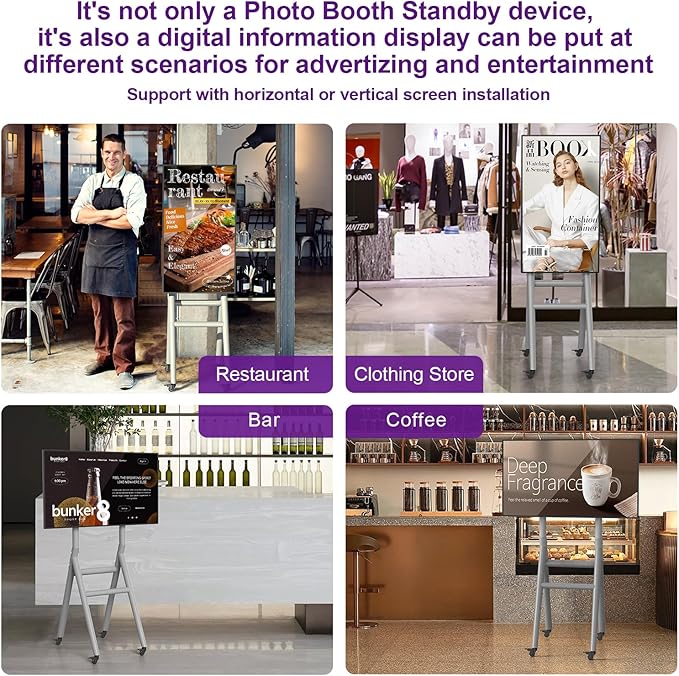 MWE Mobile Digital Signage Display 43in,Portable UHD Touchscreen Advertising Display Kiosk Poster App Publishing,Video Photo Booth Standby Series Screen Mirroring (NonTouch Screen, Metallic, 43in)