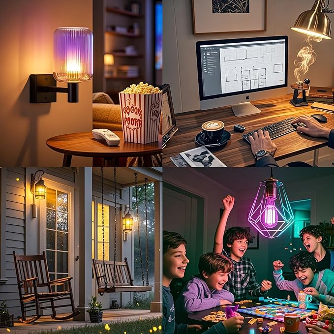 3 Color Temperature LED Bulb E26 Medium Base 60W Equivalent, 2700K Warm White and Purple Color Changing Light Bulb 3CCT A19 LED 6W Clear Glass, Not Dimmable, 2 Pack
