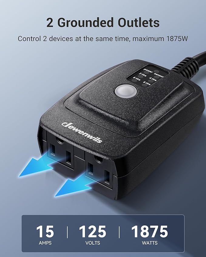 DEWENWILS Outdoor Timer for Lights, Waterproof Outlet Timer with 2 Grounded Electrical Outlets, for Christmas, 15A 1/2HP, UL Listed