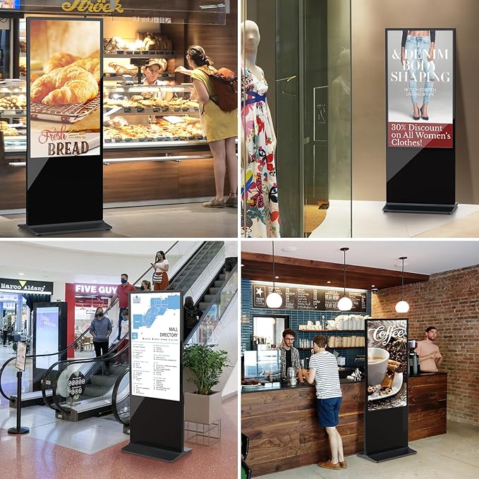 HLEC 43'' Indoor Floor-Standing Digital Signage Interactive Display, 4K NonTouch-Screen Advertising Display LCD Kiosk, Commercial Android Smart System, CMS Software, HDMI/USB Input&Out/WiFi(4+64G)