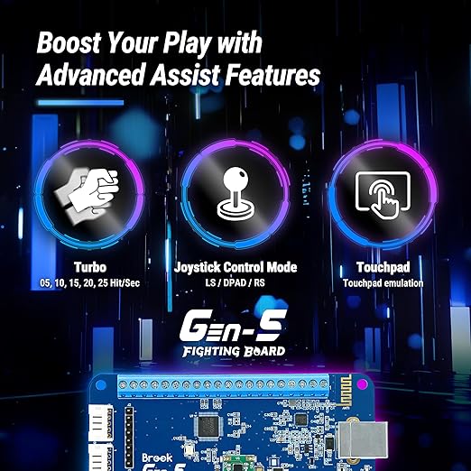 Brook Gaming GEN 5 Wired Fighting Board – Compatible with PS5, PS4, NS, NS2, and PC/Ultra-Low Latency & RGB Lighting Equipped (Exclusive Version)