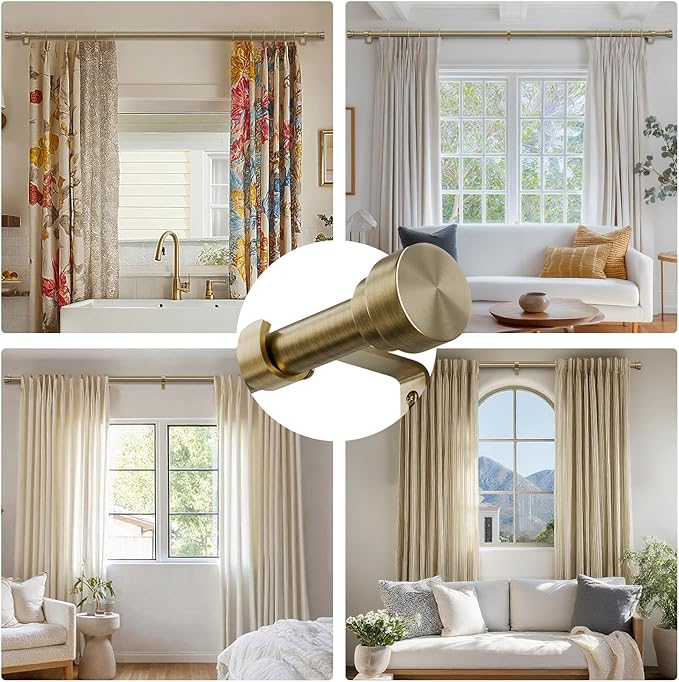 Oneach 2-Pack Antique Bronze Curtain Rods for Windows 28 to 48 Inch, 1 Inch Pole Adjustable Curtain Rod with Easy Installation and Modern Design (16 to 60 Inch)
