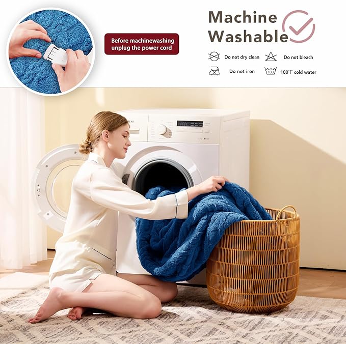 Heated Electric Blanket Queen Size-84"x90" Heating Blanket with 10 Heating Levels & 5 Time Settings Over-Heat Protection,Winter Warmer for Adults with ETL Certification(Blue)