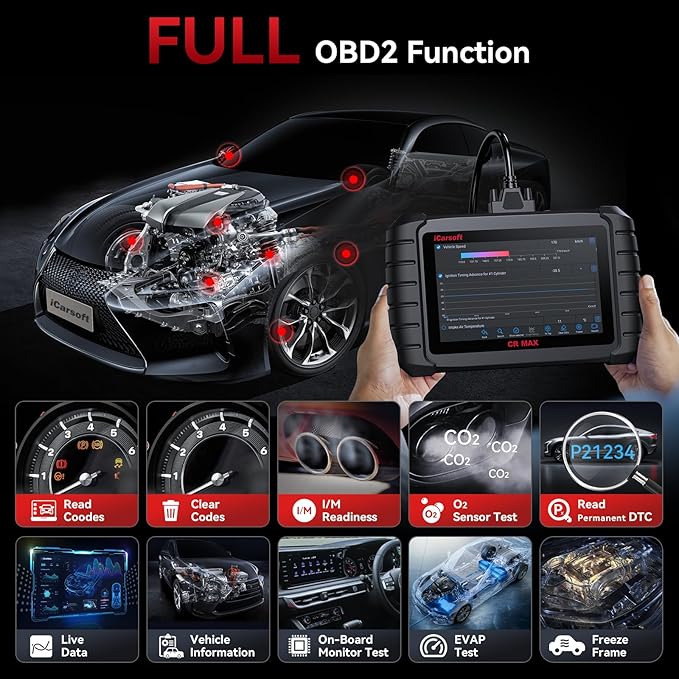 iCarsoft CR MAX 2025 Version Bidirectional Scan Tools Full System Diagnosis 49 Services All Active Test OBD2 Scanner Diagnostic Tool Car Code Reader ECU Coding CAN FD Free Update for 10000+ Vehicles