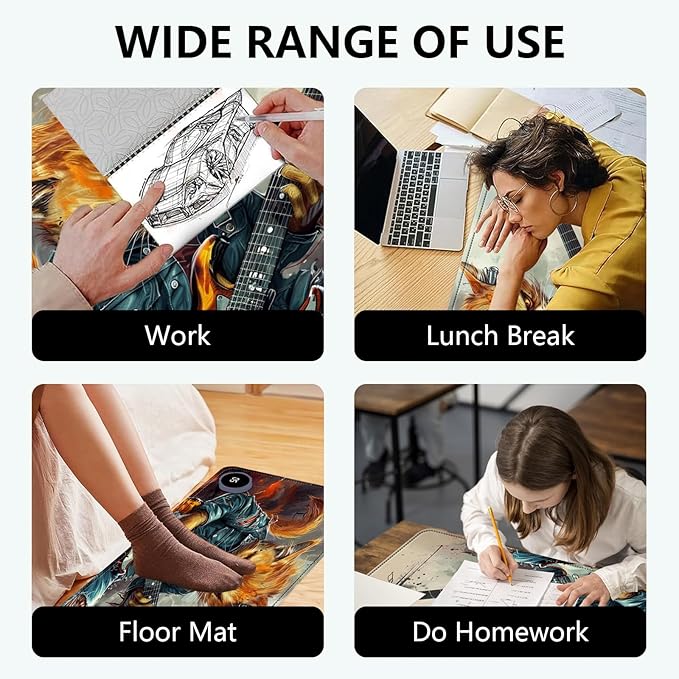Heated Mouse Pad with 3 Levels Heated & 3 Hours Auto Shut-Off Mouse Pad for Warming Hands in Office Home, 31.5" x 13"Large Safe Desk Mat Hand Warmer,Cat Playing Guitar