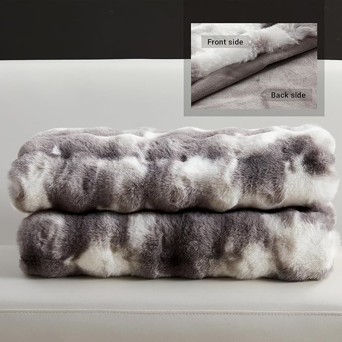 SAPHREAS Faux Fur Throw Blanket for Couch, Fluffy Fuzzy Bubble Blanket for Sofa Bed Living Room, Decor Soft Cozy Gifts for Women Men, 60x80” Tie Dye Grey