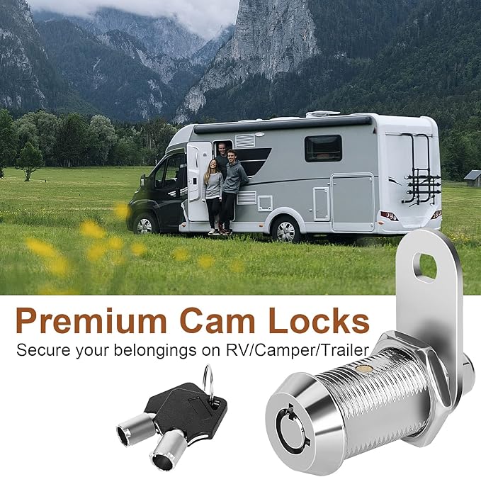 Cam Lock RV Storage Locks Black RV Compartment Keyed Alike,1" Cylinder Fits on 3/4" Max Door Thickness, Trailer Replacement Set with Keys, Chrome Finish (8, 1 Inch)