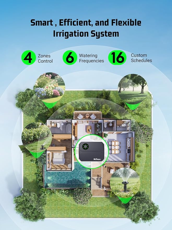 Smart Sprinklers Controller 2.4GHz WiFi, Irrigation Controller Easy Use App Enabled, 4 Zone + 16 Plans, Save Water Auto Skip Rain, Freeze & Wind, 10 Minutes Install (Deep Grey)
