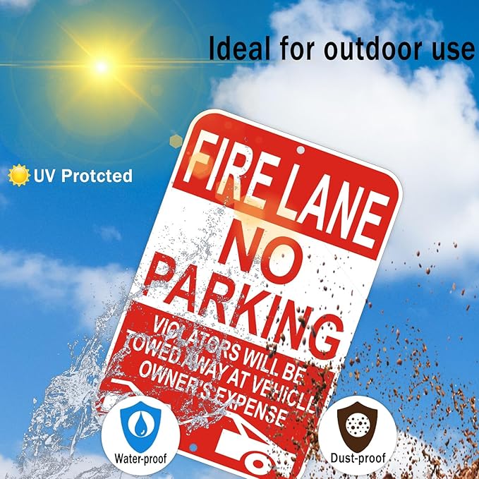 Fire Lane No Parking Sign, 12 x 18 Inches, Reflective, Weather-Resistant, Pack of 2