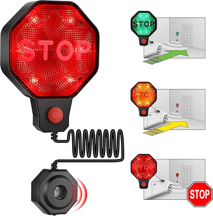 Adjustable Garage Parking Sensor Aid with with Red/Yellow/Green LED Display, Garage Parking Aid Set Stop Distance 6"–6 ft, Battery (Not Included) or USB Powered, No-Drill Installation(Black)