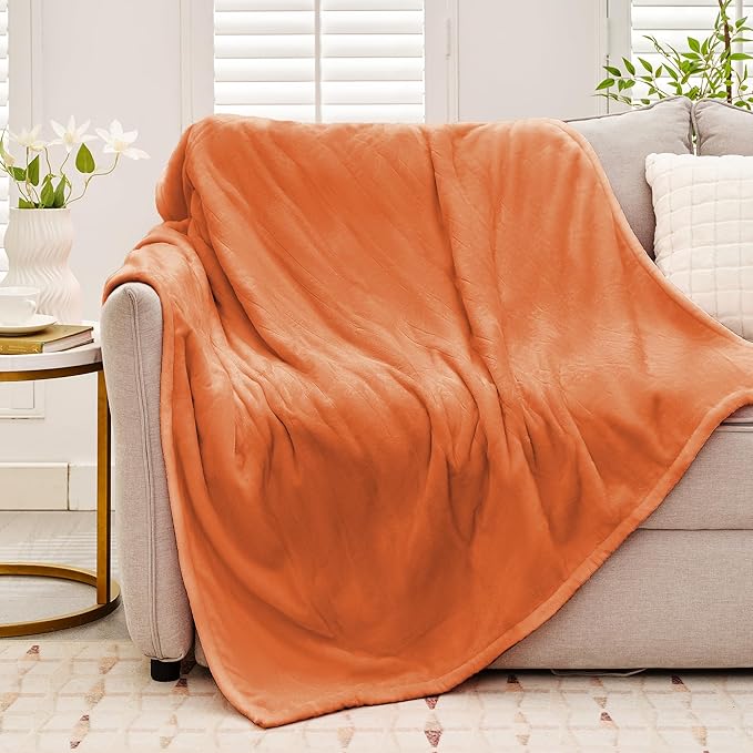 Heated Blanket Twin 62"×84" - Premium Cosy Soft Electric Blanket with 6 Heating Levels,Fast Heating Flannel Sherpa Machine Washable Blanket for Bed & Couch - Auto Shut Off(Orange)