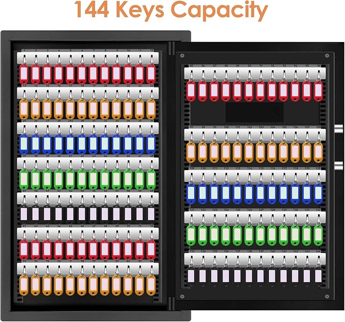 160 Position Large Key Box Wall Mount, Key Lock Box with Programmable Keypad, Spare Keys and Key Tags, All Steel Key Cabinet for Offices Cars Hotels Dorms