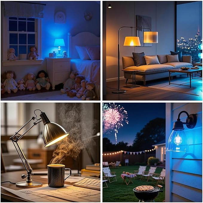 3 Color Temperature LED Bulb E26 Medium Base 60W Equivalent, 2700K Warm White and Blue Color Changing Light Bulb 3CCT A19 LED 6W Clear Glass, Not Dimmable, 2 Pack