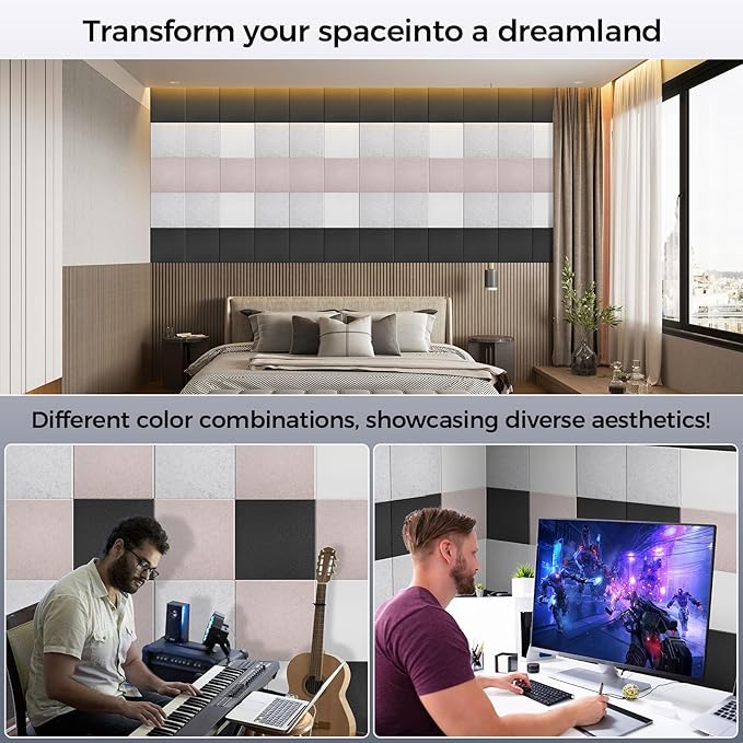 15 pcs 165dtex Microfiber Acoustic Panels ,Self-Adhesive Soundproof Wall Panels, 12 x 12 x 0.4 in Sound Proof Foam Panels for Walls, High Density, Noise Dampening Panels for Home Studio(Gray)