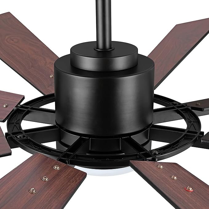 WINGBO 72" DC Ceiling Fan with Lights and 3 Downrods, Matte Black Ceiling Fan with Walnut/Walnut Shadowed Reversible Blades, 6-Speed DC Motor, Indoor Ceiling Fans for Kitchen Bedroom Living Room