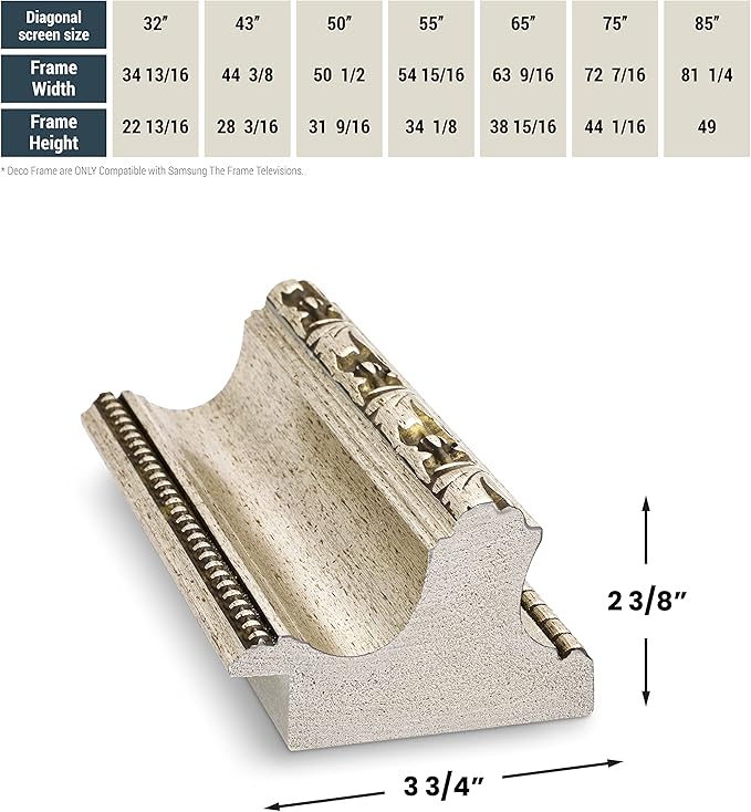 Ornate Silver 3" Color Chip Premiere Deco TV Frame (32",43",50",55",65",75",85") Compatible ONLY with Samsung The Frame and Pro TVs (Fits 2021-2025, LS03A,LS03B,LS03C,LS03D,LS03FA,LS03FW)