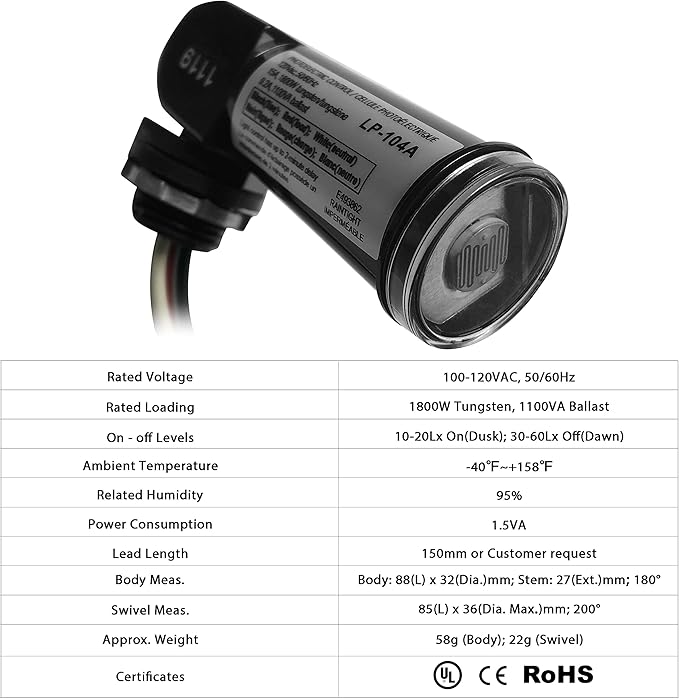 8 Pack Outdoor Photoelectric Sensor,Dusk to Dawn Swivel Mount Conduit Lighting Control with Photocell,Automatic Adjustable Photo Sensor Switch for Indoor and Outdoor Light