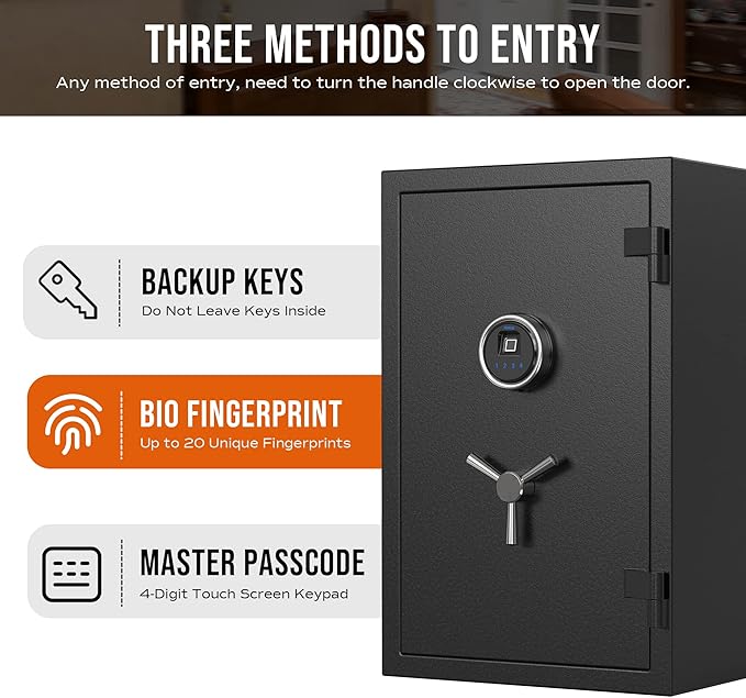 RPNB Biometric Fingerprint Fireproof Safe Box,Digital Fire Proof Safe with 3 Spoke Handle,Touch Screen and Removable Shelf,Fireproof Home Safes for Money Documents Jewelry and More,2.12 Cubic Feet