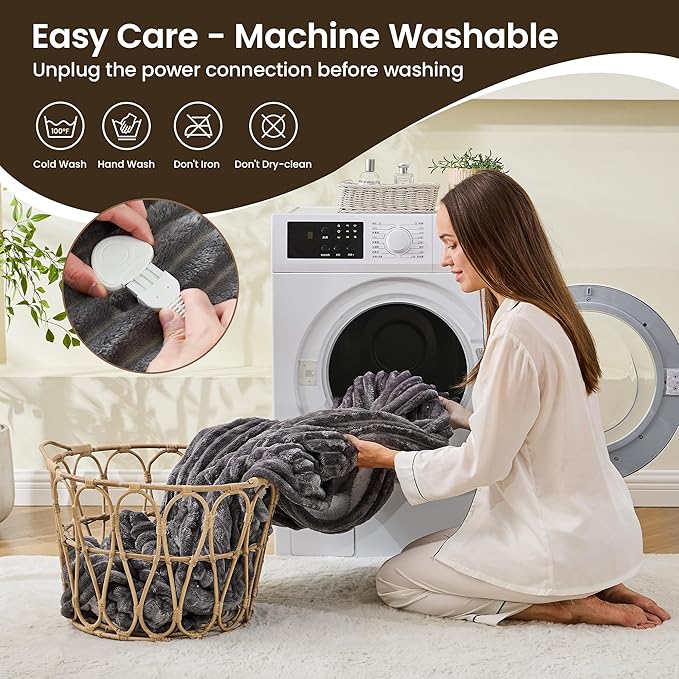 Heated Blanket Electric Blanket 62"x84", Soft Flannel Sherpa Electric Throw with 5 Heating Level & 12 Times Setting, Heated Throw with Overheating Protection, Machine Washable (Grey)