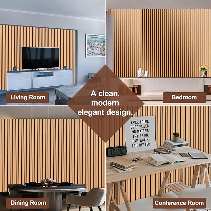 Yuzzy Wood Panels for Wall - 9 Feet Teak Wood Slat Acoustic Panels 4 PCS - Modern Sound Absorbing Wall Panels for Interior Wall Decor for Home, Office, Studio