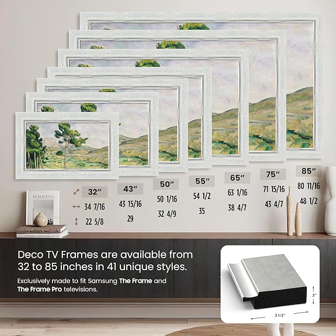 Contemporary Silver 55" Premiere Deco TV Frame - Compatible ONLY with Samsung The Frame TVs (Fits 2021-2025, LS03A, LS03B, LS03C, LS03D, LS03FA)