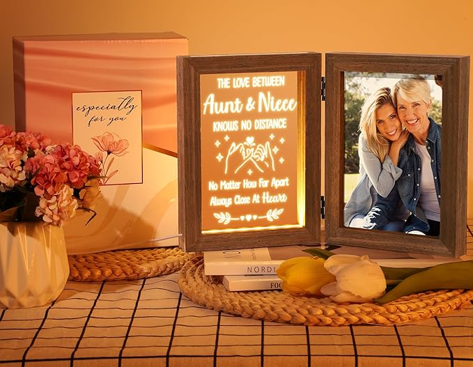 Tiblue Christmas Gifts for Aunt Gifts from Niece Nephew, Engraved Night Light with Aunt Picture Frame, Best Auntie Ever Auntie Gift Aunts Birthday Gift for Women- Holds 5x7 Photos